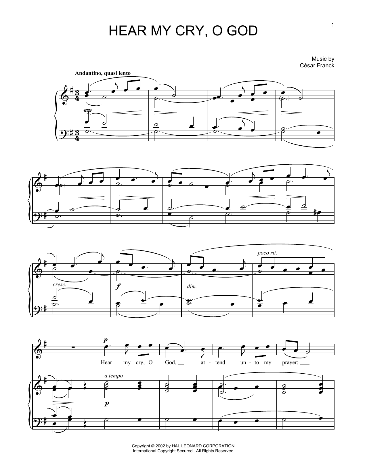 Cesar Franck Hear My Cry, O God sheet music notes and chords arranged for Piano & Vocal
