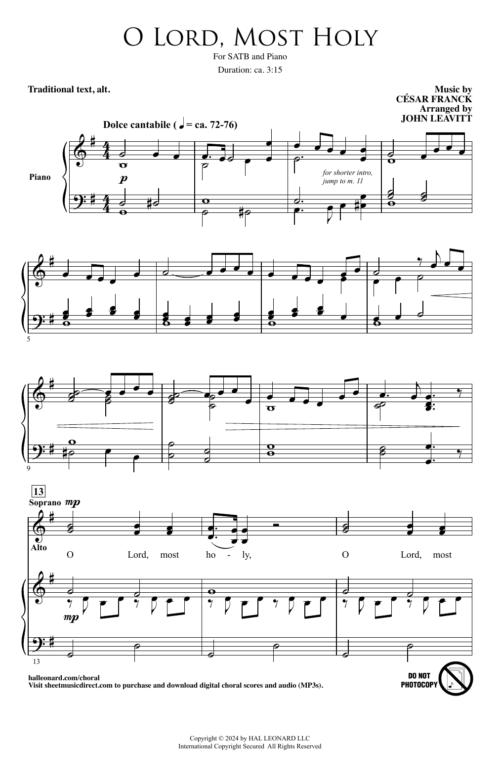 César Franck O Lord, Most Holy (arr. John Leavitt) sheet music notes and chords arranged for SATB Choir