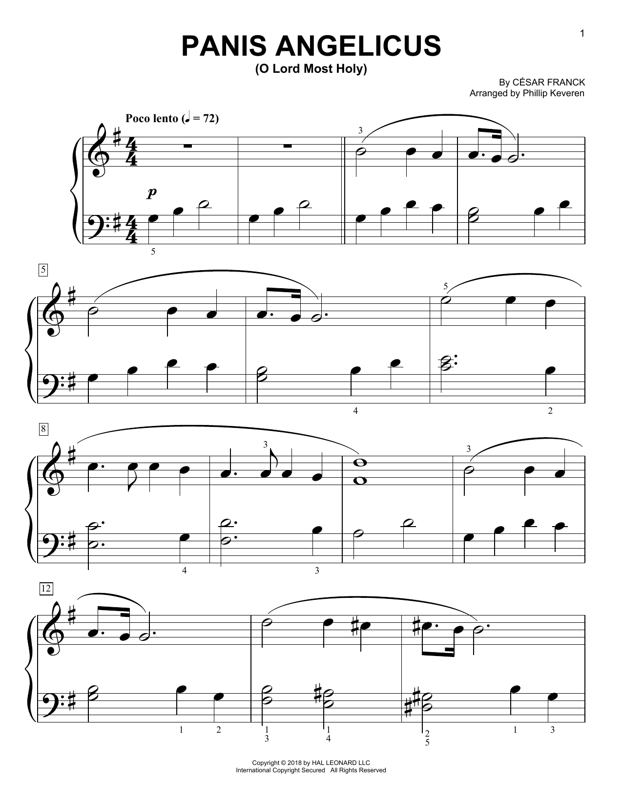 César Franck Panis Angelicus (O Lord Most Holy) (arr. Phillip Keveren) sheet music notes and chords arranged for Big Note Piano