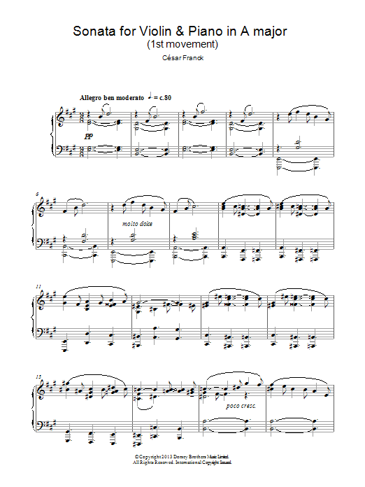 Cesar Franck Sonata For Violin & Piano In A Major, 1st Movement sheet music notes and chords arranged for Piano Solo
