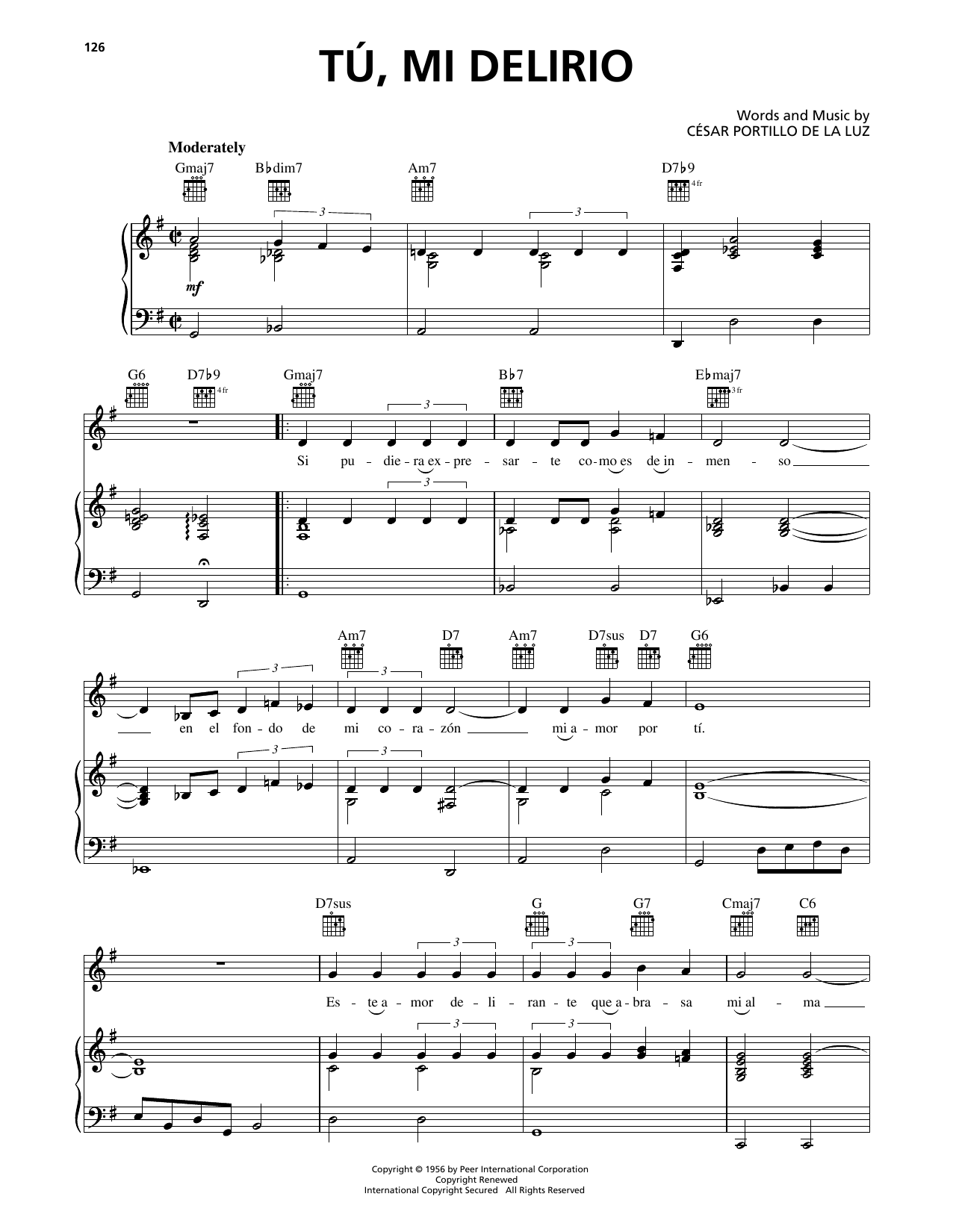 Cesar Portillo de la Luz Tu, Mi Delirio sheet music notes and chords arranged for Piano, Vocal & Guitar Chords (Right-Hand Melody)