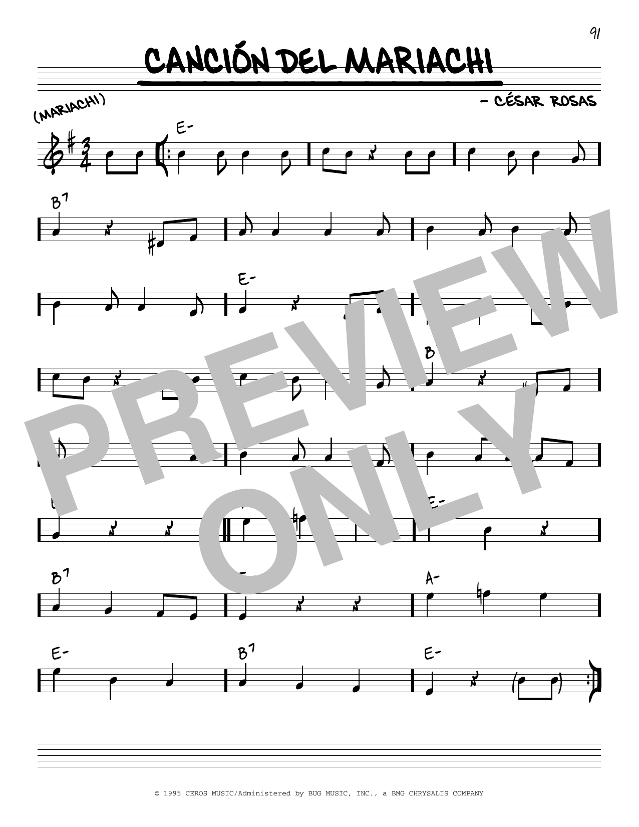 Cesar Rosas Cancion Del Mariachi sheet music notes and chords arranged for Real Book – Melody & Chords