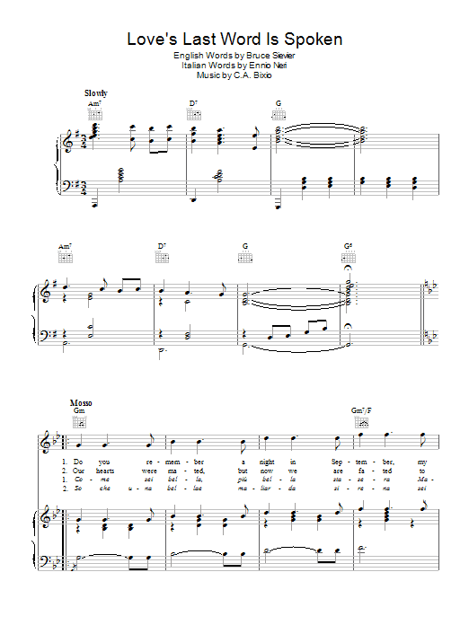 Cesare Bixio Love's Last Word Is Spoken sheet music notes and chords arranged for Piano, Vocal & Guitar Chords