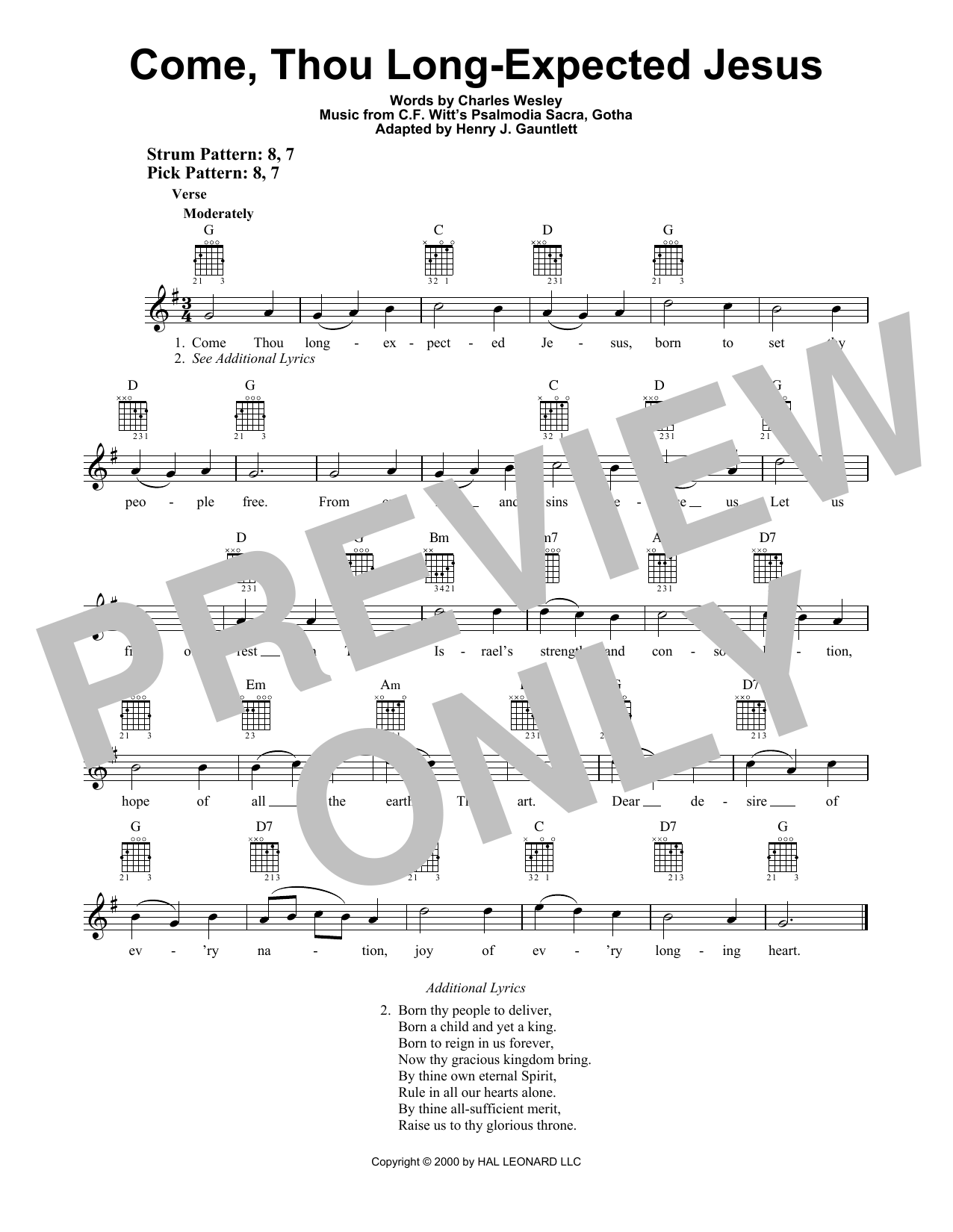 C.F. Witt Come, Thou Long-Expected Jesus sheet music notes and chords arranged for Easy Guitar