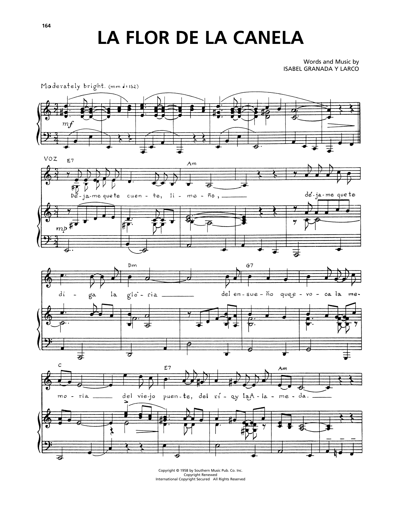 Chabuca Granda La Flor De La Canela sheet music notes and chords arranged for Piano, Vocal & Guitar Chords (Right-Hand Melody)