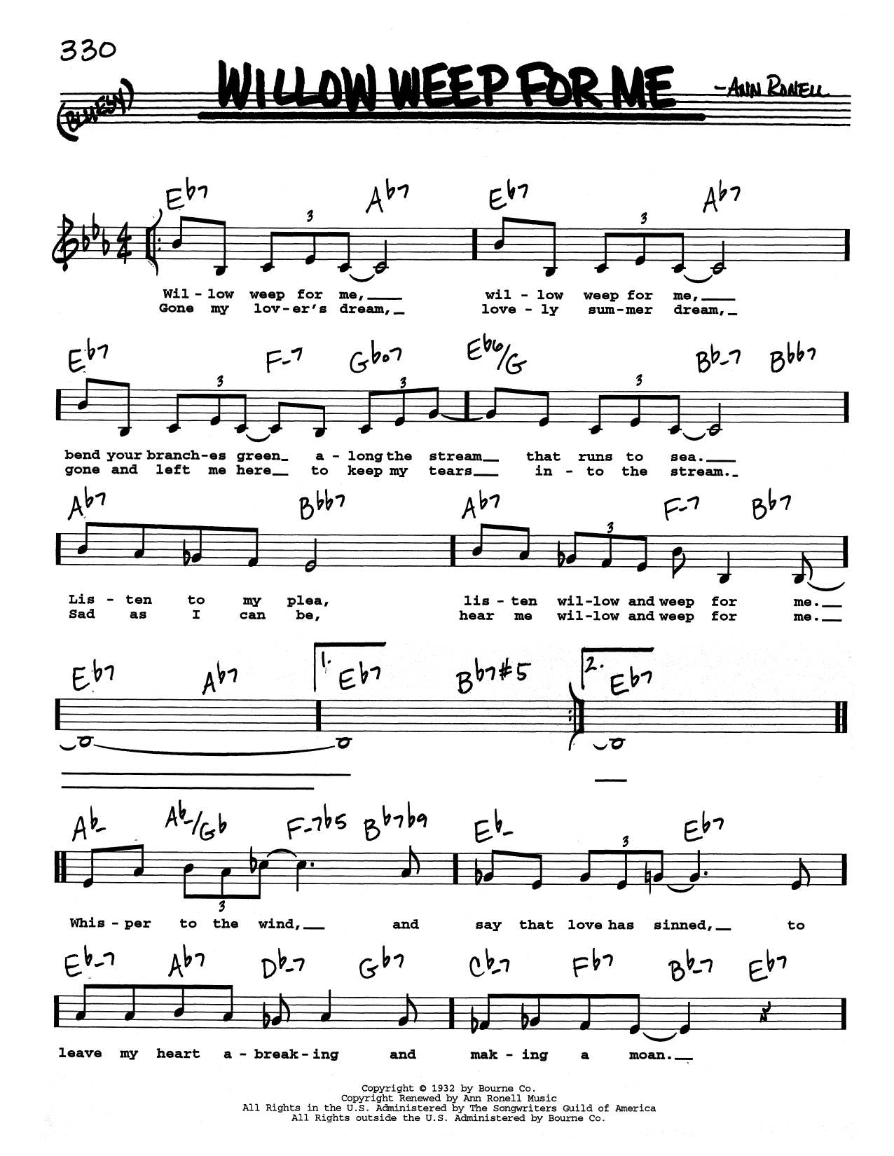 Chad & Jeremy Willow Weep For Me (Low Voice) sheet music notes and chords arranged for Real Book – Melody, Lyrics & Chords