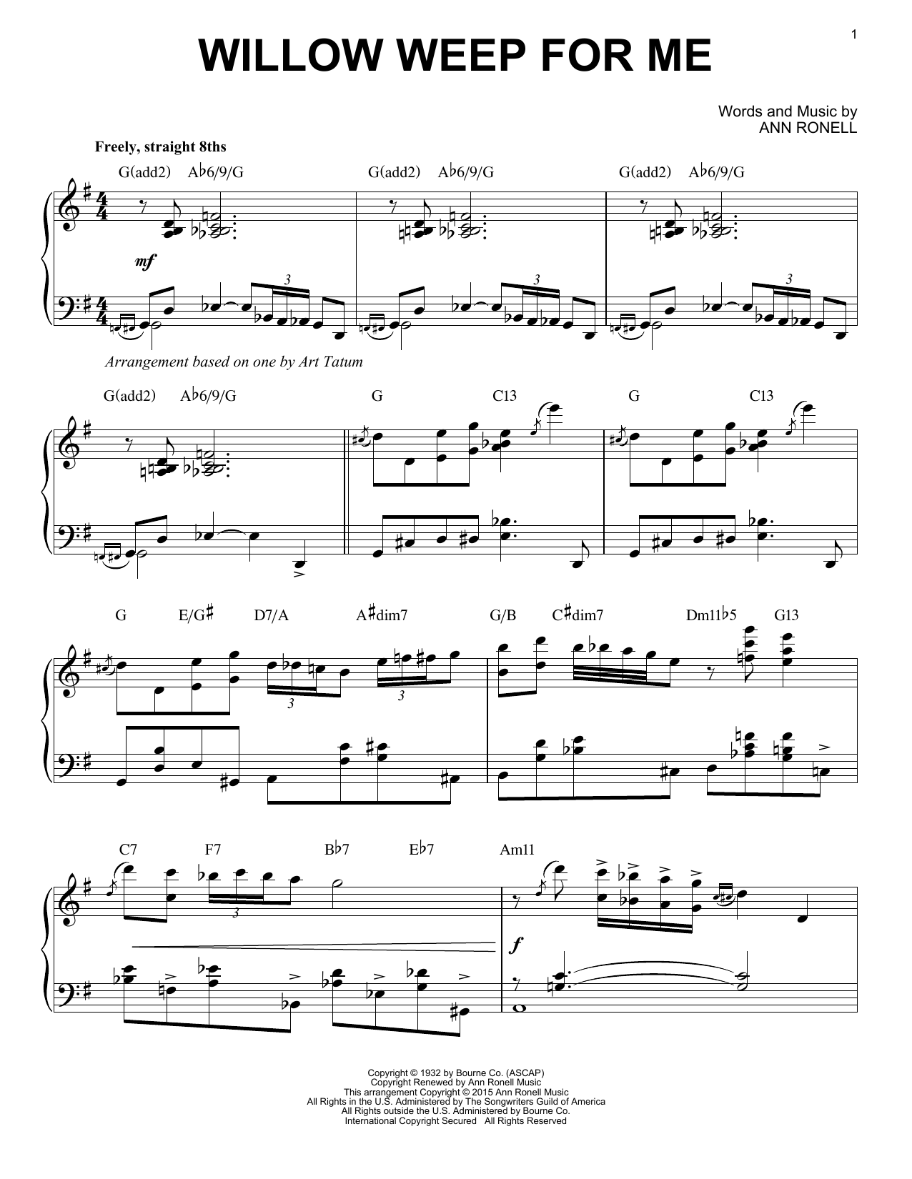 Chad & Jeremy Willow Weep For Me [Stride version] (arr. Brent Edstrom) sheet music notes and chords arranged for Piano Solo