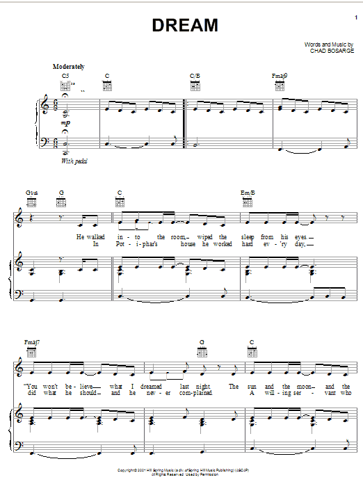 Chad Bosarge Dream sheet music notes and chords arranged for Piano, Vocal & Guitar Chords (Right-Hand Melody)