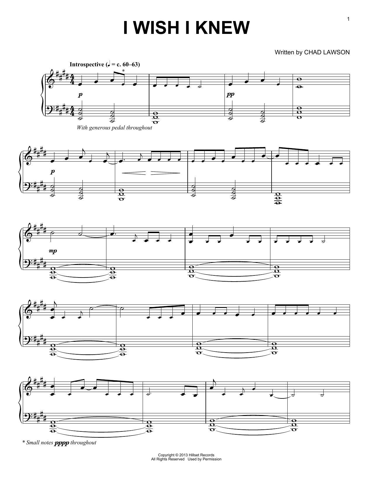 Chad Lawson I Wish I Knew sheet music notes and chords arranged for Piano Solo