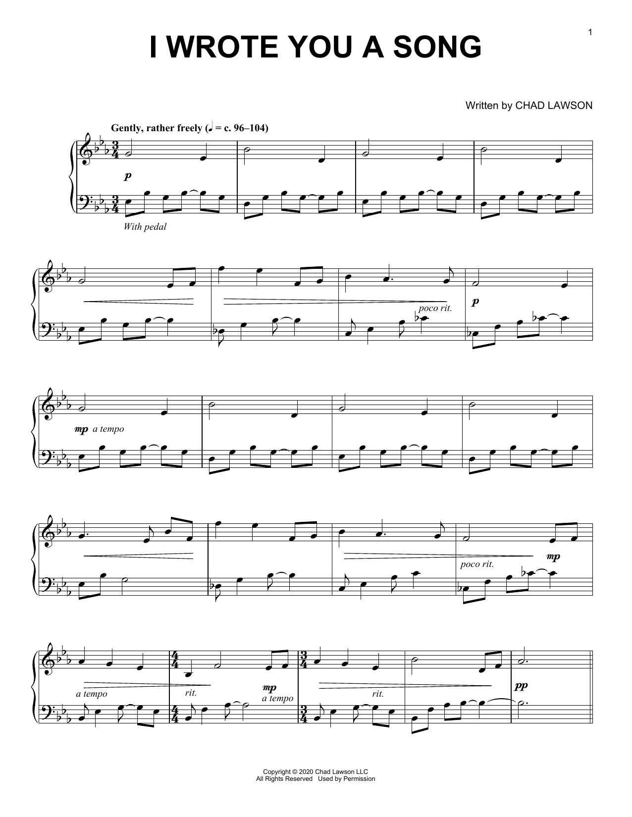 Chad Lawson I Wrote You A Song sheet music notes and chords arranged for Piano Solo