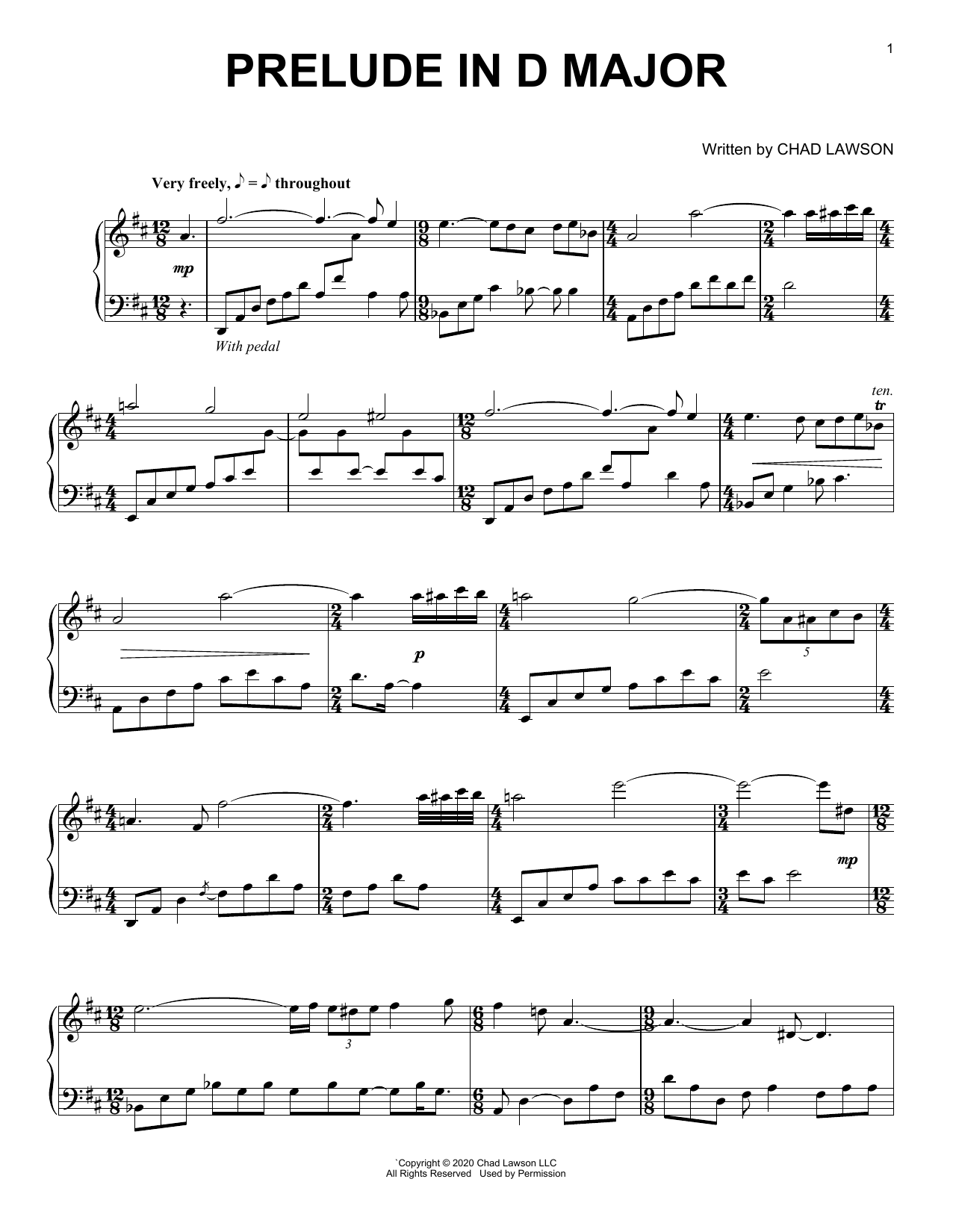 Chad Lawson Prelude In D Major sheet music notes and chords arranged for Piano Solo