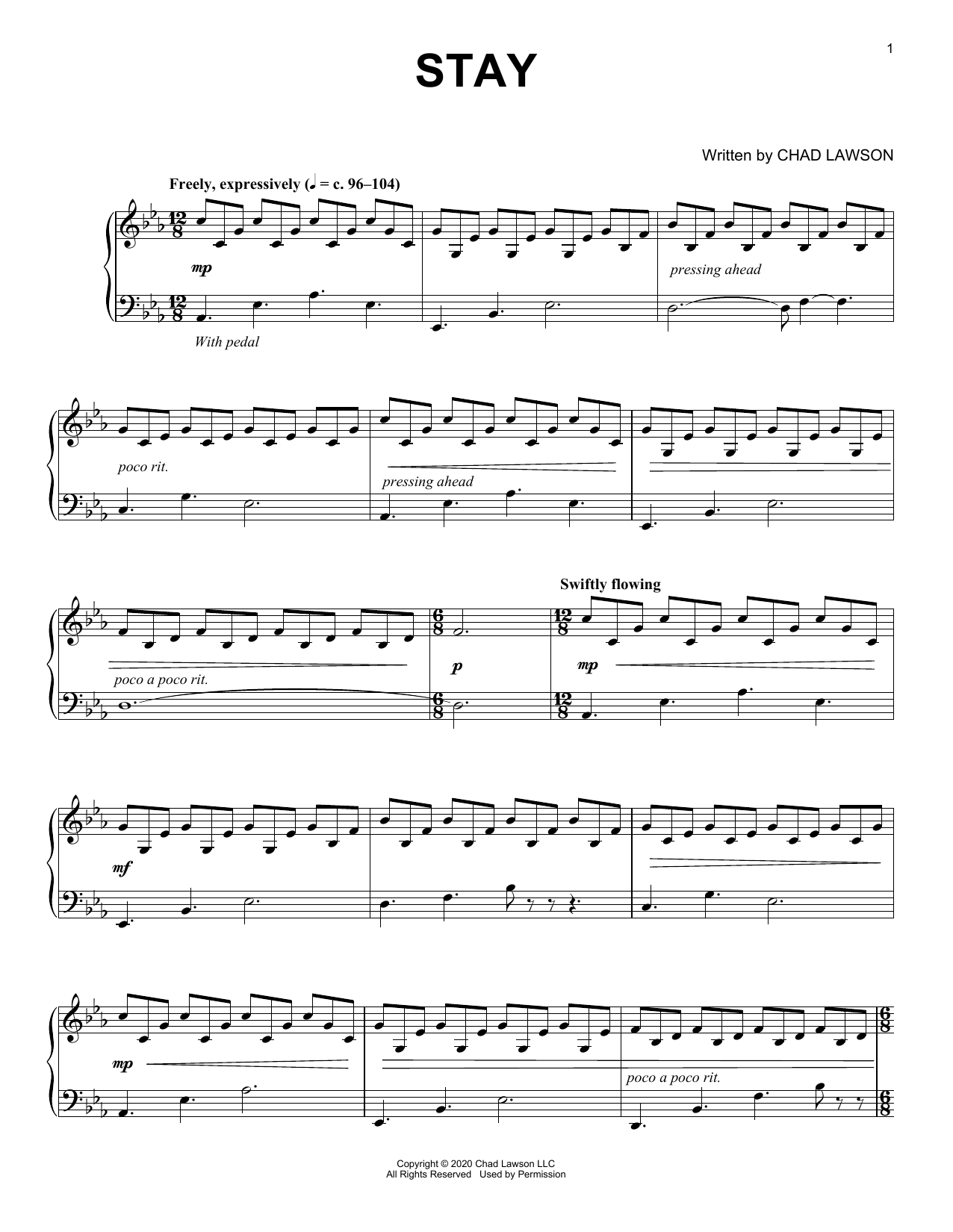Chad Lawson Stay sheet music notes and chords arranged for Piano Solo