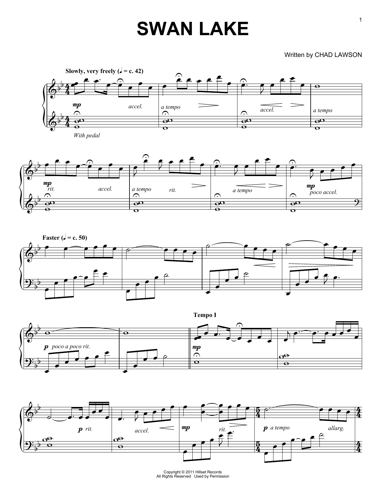 Chad Lawson Swan Lake sheet music notes and chords arranged for Piano Solo