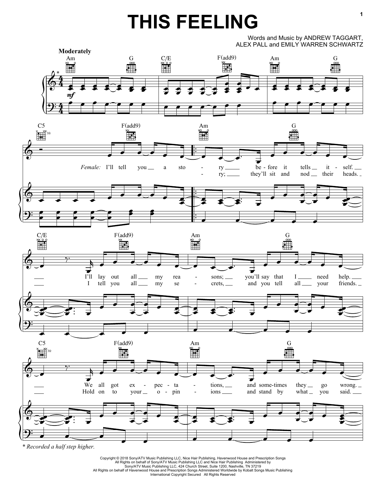 Chainsmokers This Feeling (Feat. Kelsea Ballerini) sheet music notes and chords arranged for Piano, Vocal & Guitar Chords (Right-Hand Melody)