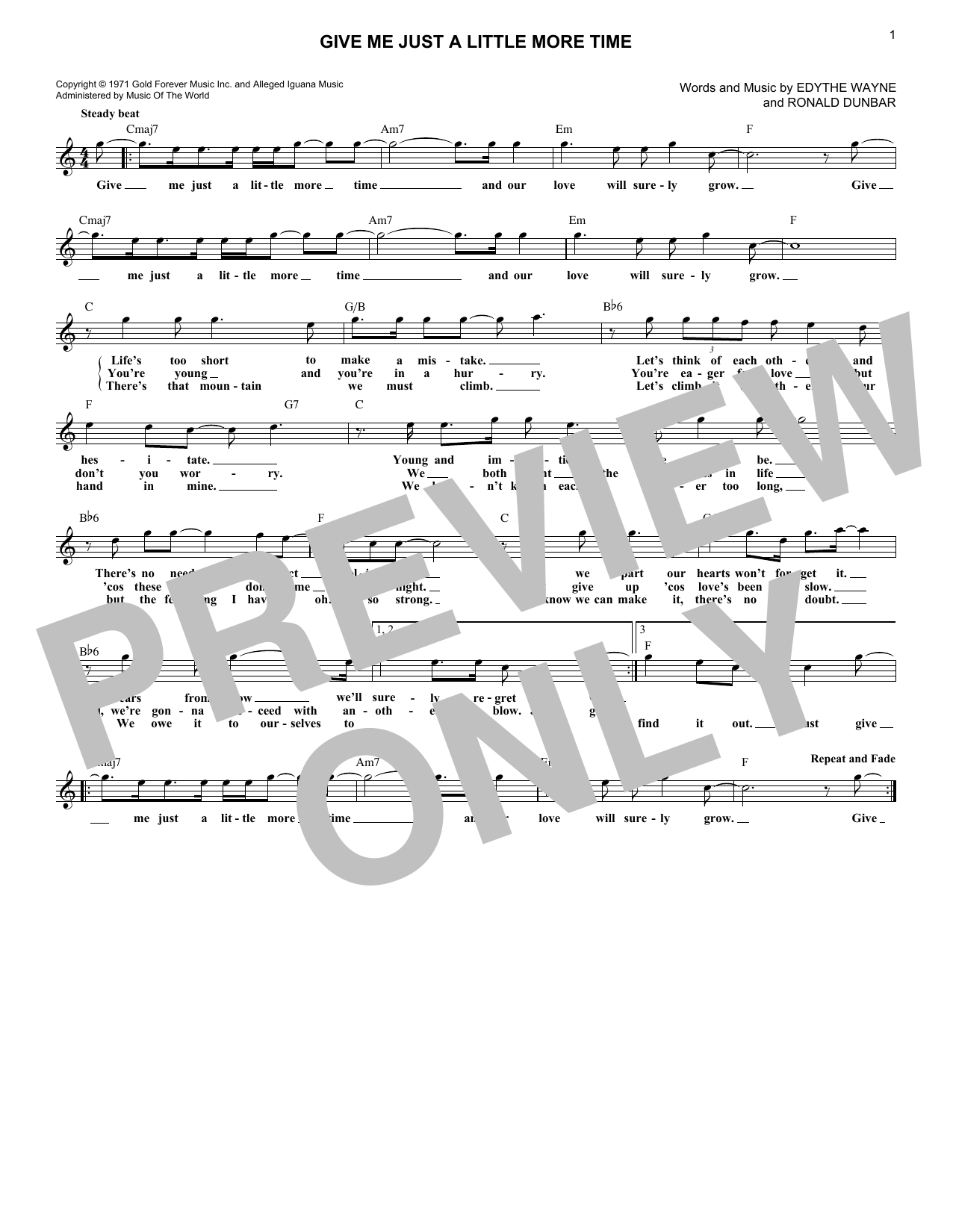 Chairmen Of The Board Give Me Just A Little More Time sheet music notes and chords arranged for Lead Sheet / Fake Book