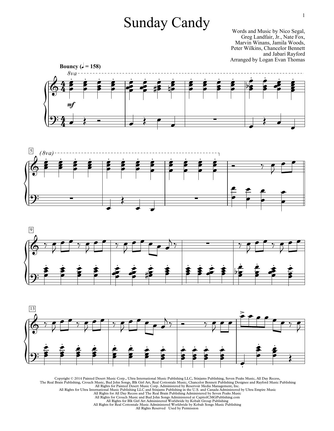 Chance The Rapper Sunday Candy (arr. Logan Evan Thomas) sheet music notes and chords arranged for Educational Piano