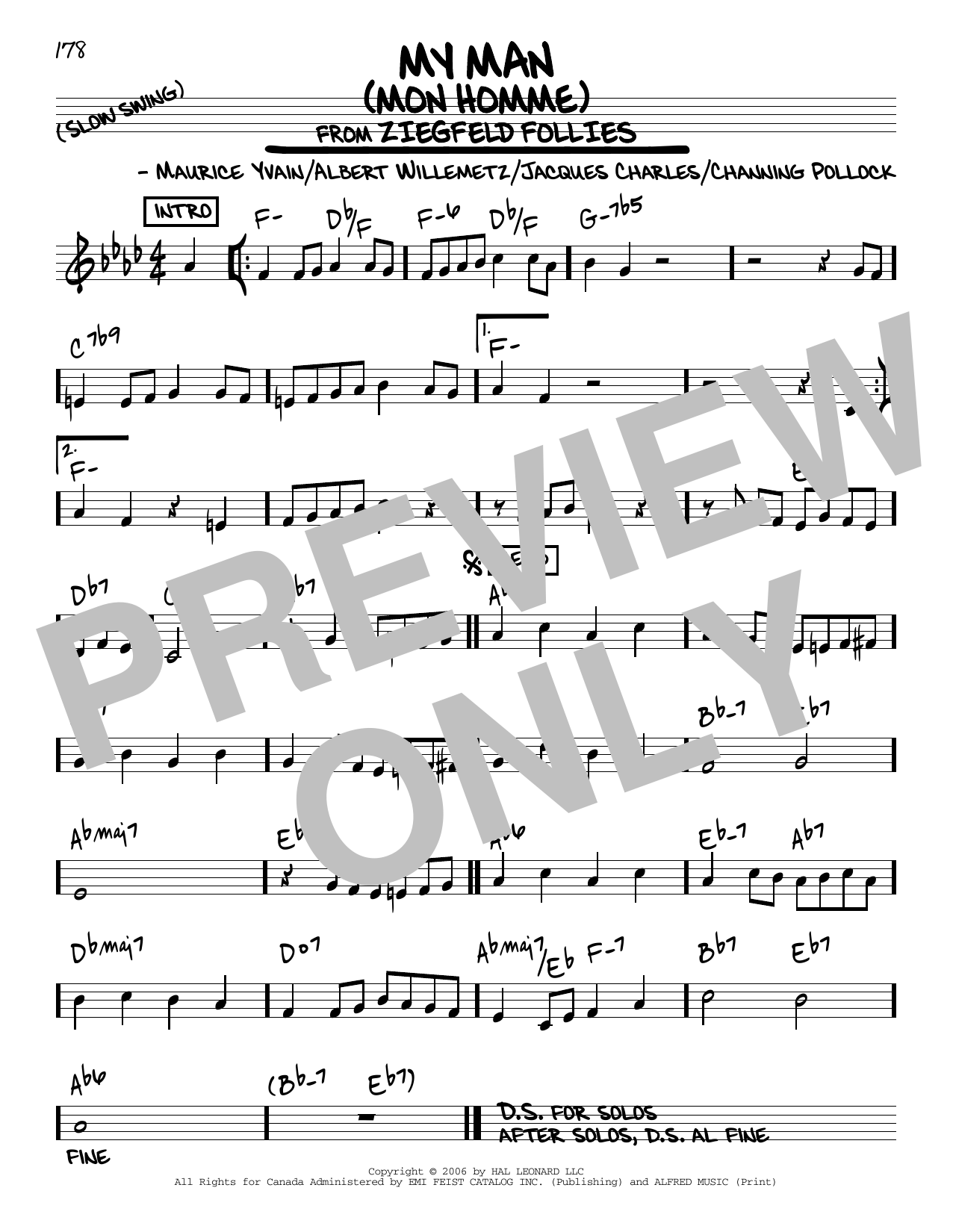 Channing Pollock My Man (Mon Homme) sheet music notes and chords arranged for Lead Sheet / Fake Book