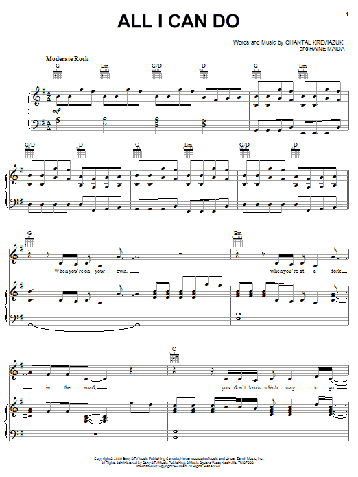 Chantal Kreviazuk All I Can Do sheet music notes and chords arranged for Piano, Vocal & Guitar Chords (Right-Hand Melody)