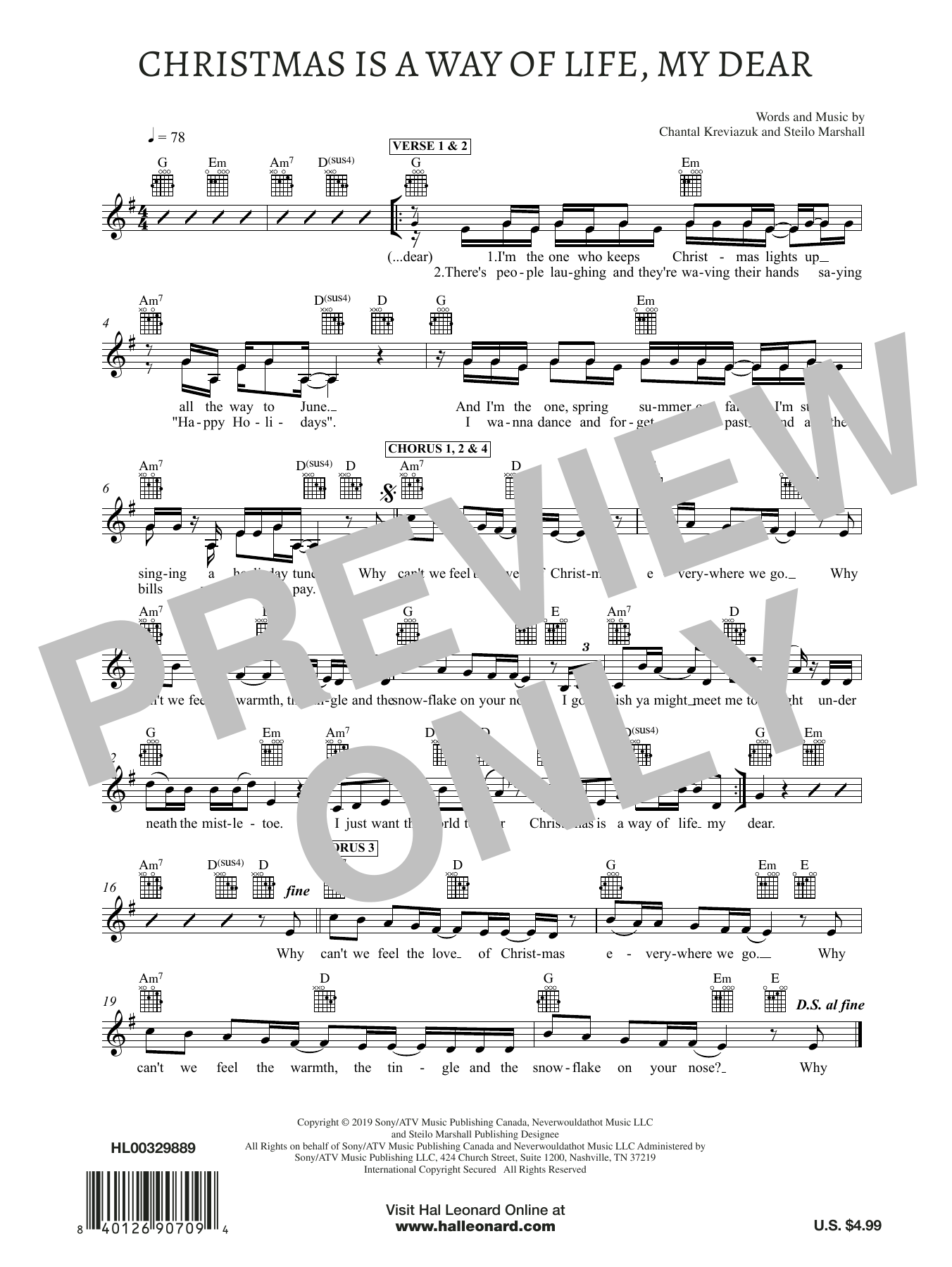 Chantal Kreviazuk Christmas Is A Way of Life, My Dear sheet music notes and chords arranged for Lead Sheet / Fake Book