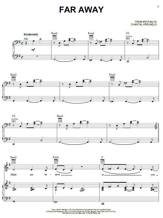 Chantal Kreviazuk Far Away sheet music notes and chords arranged for Piano, Vocal & Guitar Chords (Right-Hand Melody)