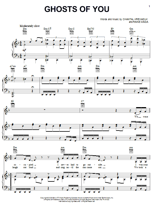 Chantal Kreviazuk Ghosts Of You sheet music notes and chords arranged for Piano, Vocal & Guitar Chords (Right-Hand Melody)