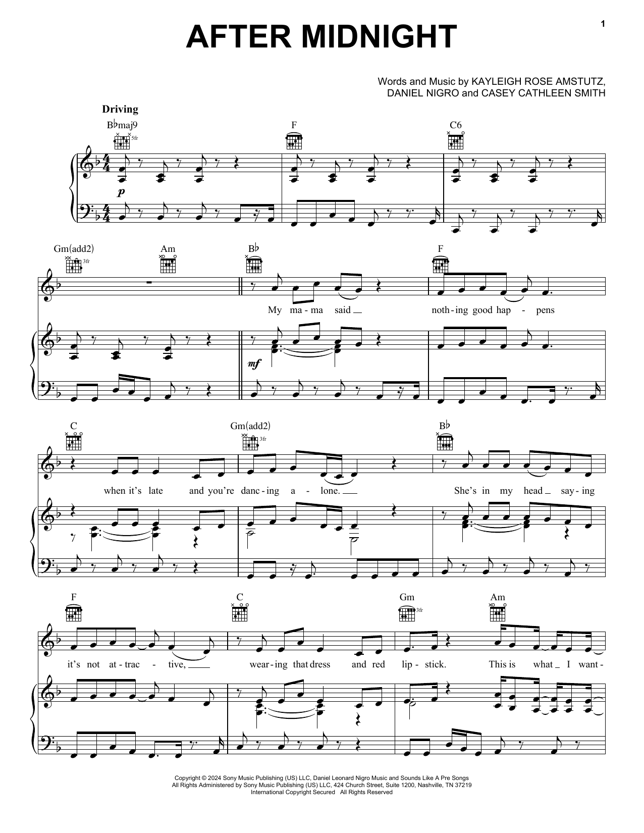 Chappell Roan After Midnight sheet music notes and chords arranged for Piano, Vocal & Guitar Chords (Right-Hand Melody)