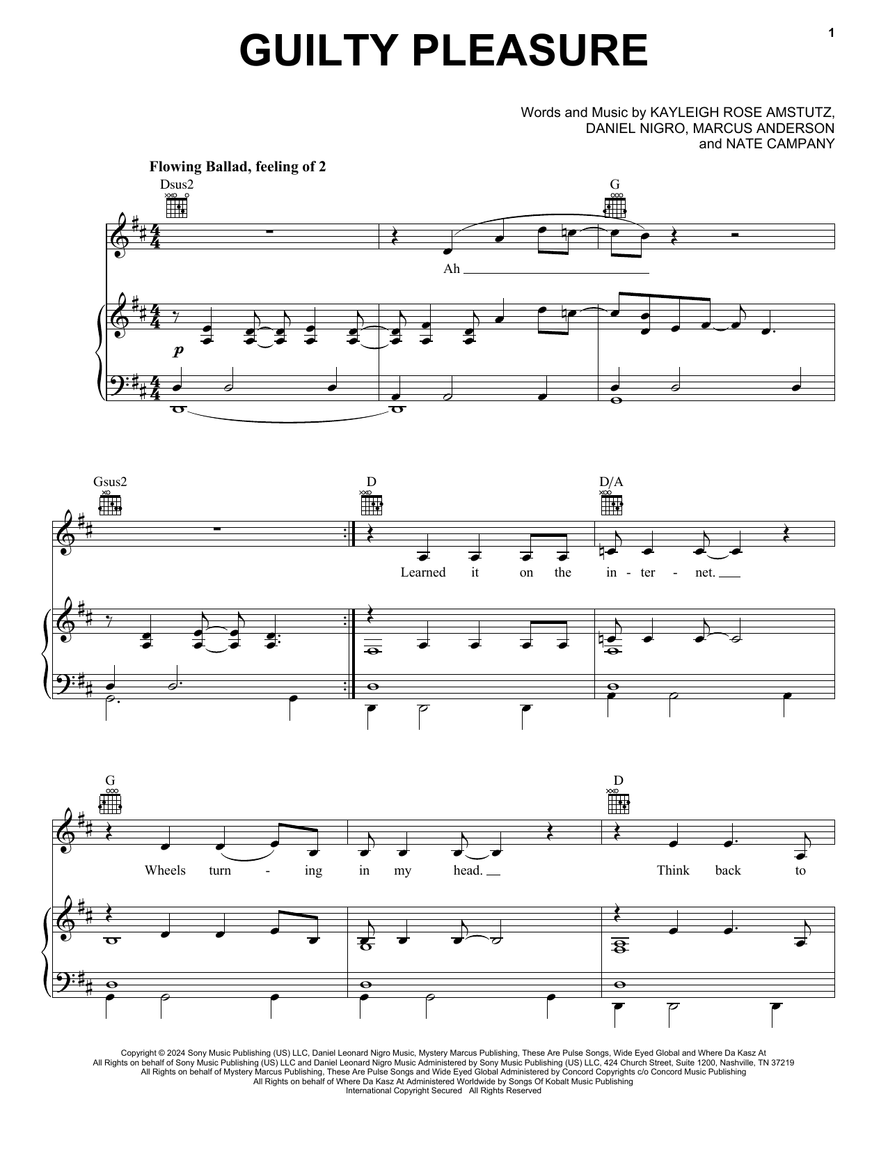 Chappell Roan Guilty Pleasure sheet music notes and chords arranged for Easy Piano