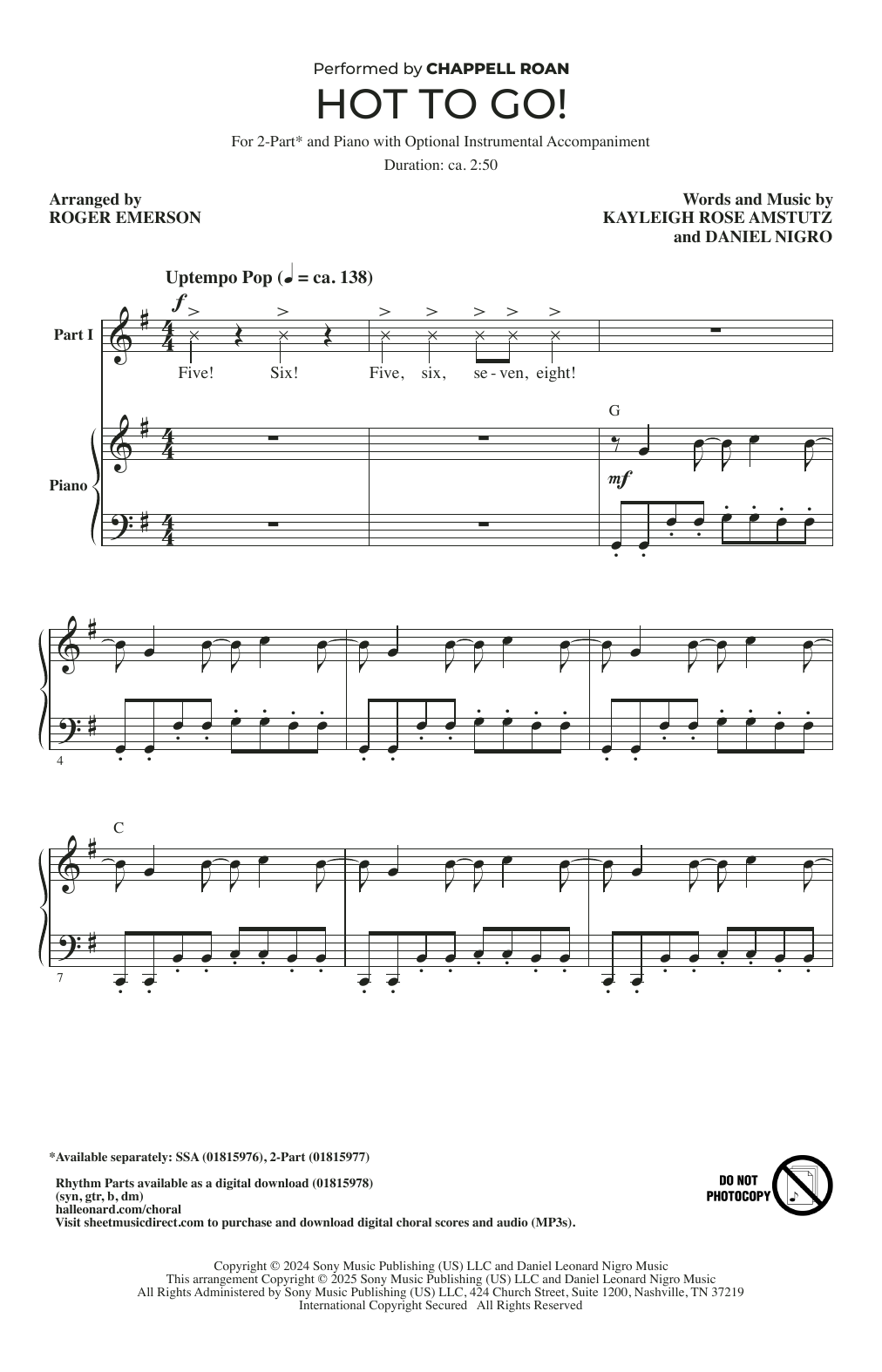 Chappell Roan HOT TO GO! (arr. Roger Emerson) sheet music notes and chords arranged for SSA Choir