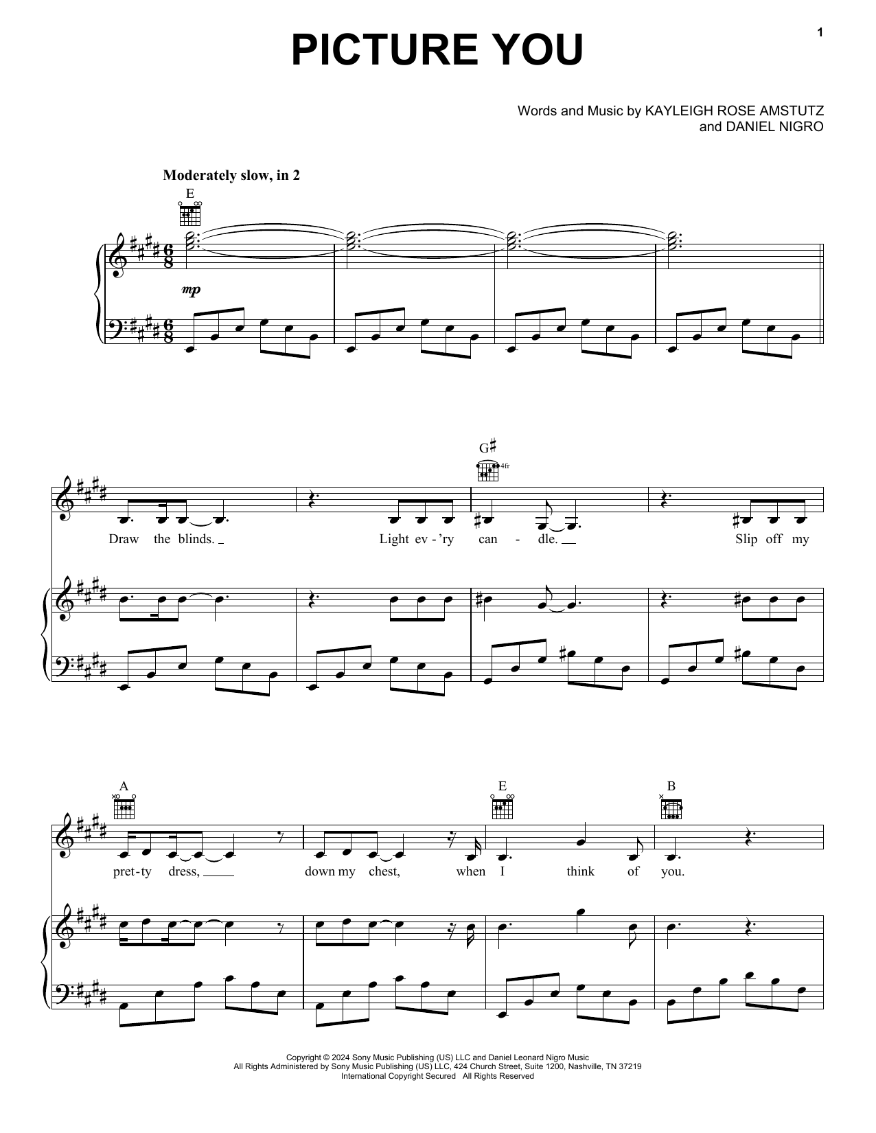 Chappell Roan Picture You sheet music notes and chords arranged for Piano, Vocal & Guitar Chords (Right-Hand Melody)