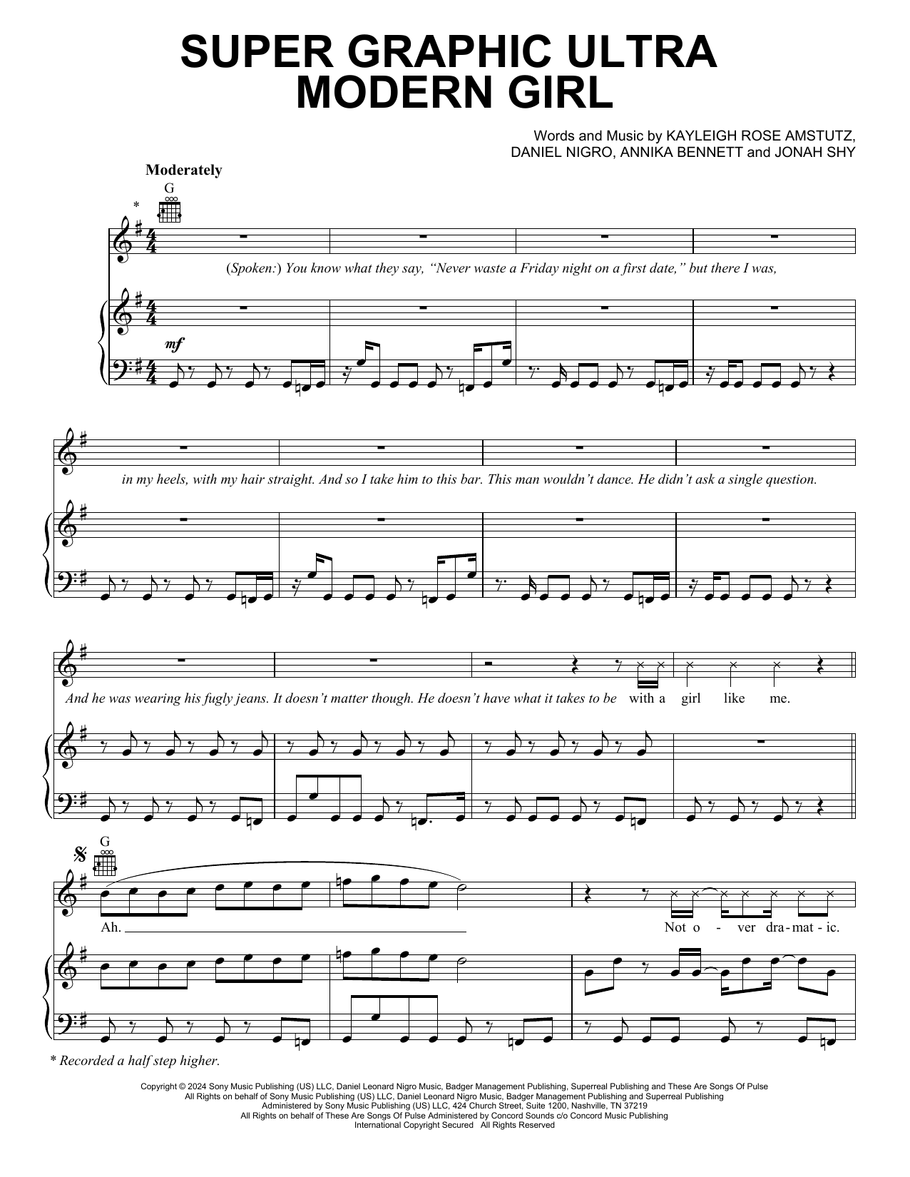Chappell Roan Super Graphic Ultra Modern Girl sheet music notes and chords arranged for Easy Piano