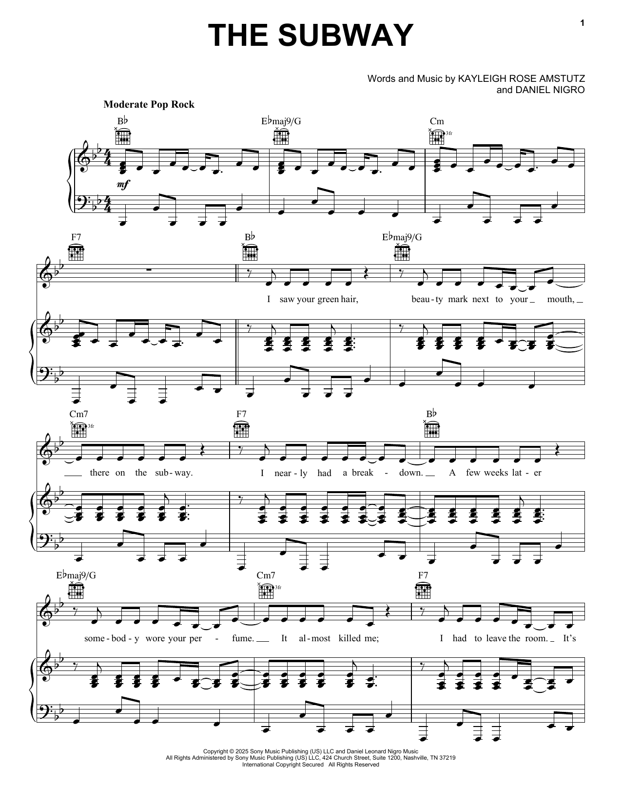 Chappell Roan The Subway sheet music notes and chords arranged for Piano, Vocal & Guitar Chords (Right-Hand Melody)