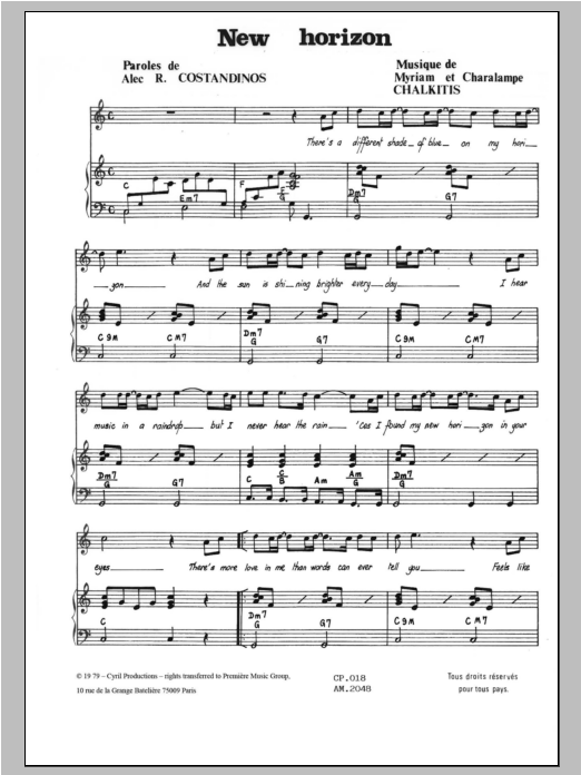 Charalampe Chalkitis New Horizon sheet music notes and chords arranged for Piano & Vocal