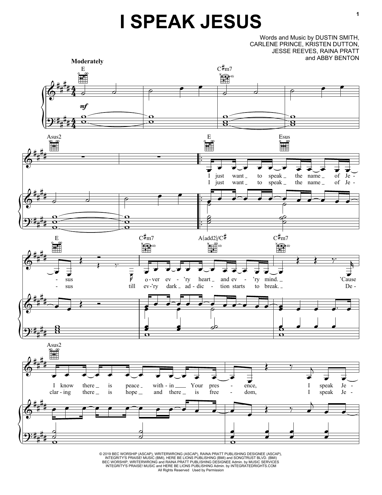 Charity Gayle I Speak Jesus (feat. Steven Musso) sheet music notes and chords arranged for Piano, Vocal & Guitar Chords (Right-Hand Melody)