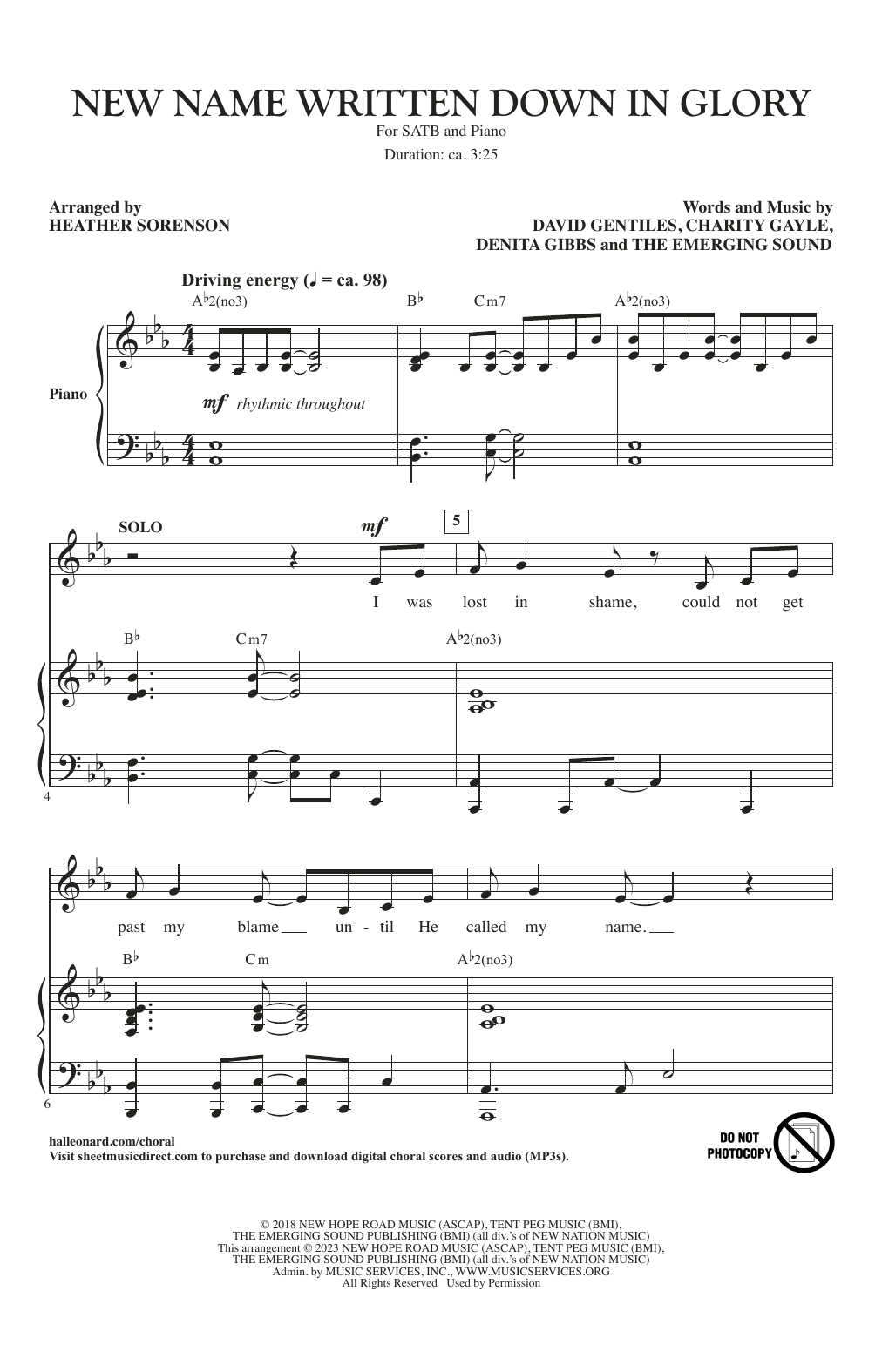 Charity Gayle New Name Written Down In Glory (arr. Heather Sorenson) sheet music notes and chords arranged for SATB Choir