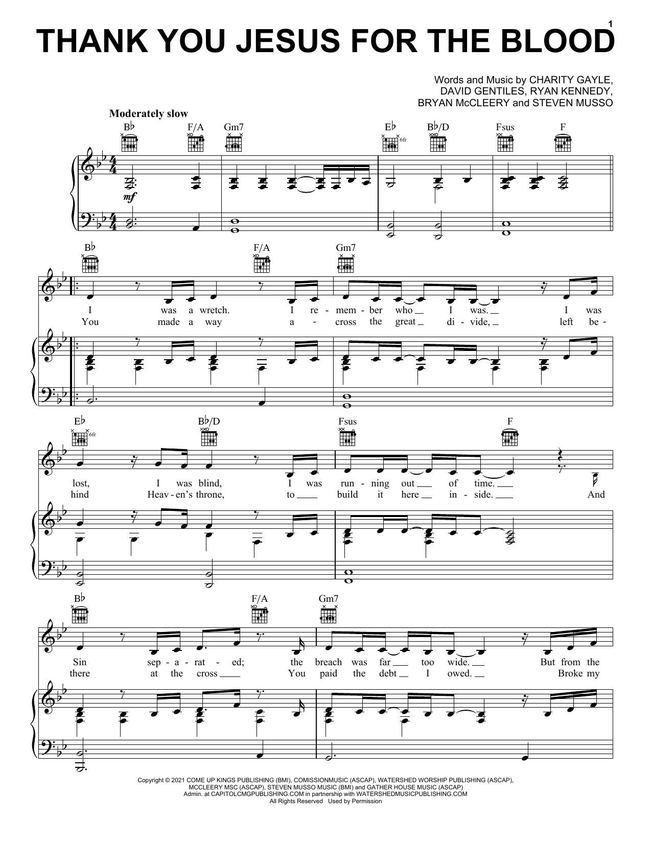 Charity Gayle Thank You Jesus For The Blood sheet music notes and chords arranged for Piano, Vocal & Guitar Chords (Right-Hand Melody)