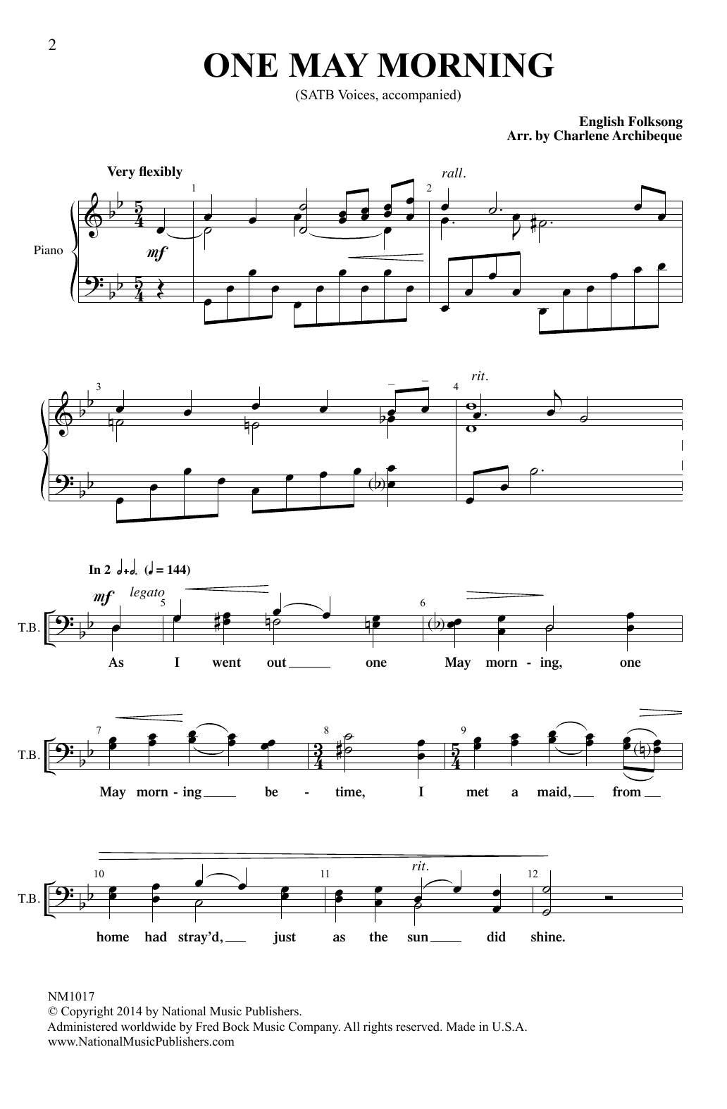 Charlene Archibeque One May Morning sheet music notes and chords arranged for SATB Choir
