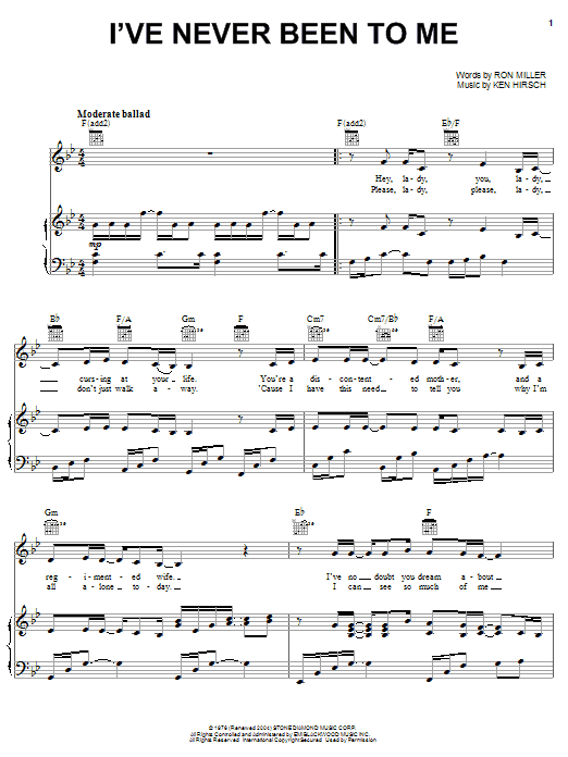 Charlene I've Never Been To Me sheet music notes and chords arranged for Piano, Vocal & Guitar Chords (Right-Hand Melody)
