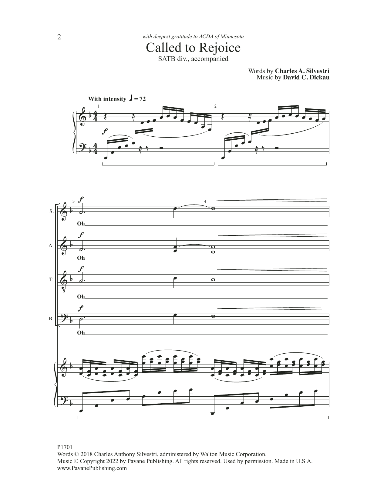 Charles A. Silvestri and David C. Dickau Called to Rejoice sheet music notes and chords arranged for Choir