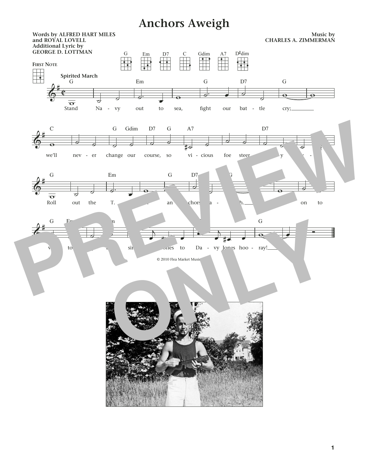 Charles A. Zimmerman Anchors Aweigh (from The Daily Ukulele) (arr. Liz and Jim Beloff) sheet music notes and chords arranged for Ukulele
