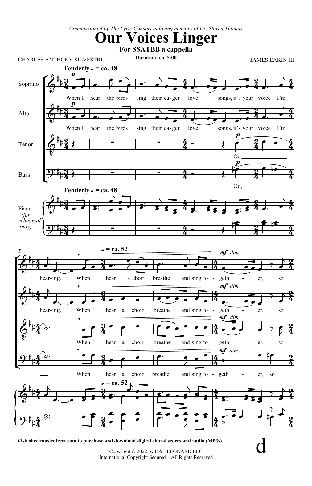 Charles Anthony Silvestri and James Eakin III Our Voices Linger sheet music notes and chords arranged for SATB Choir