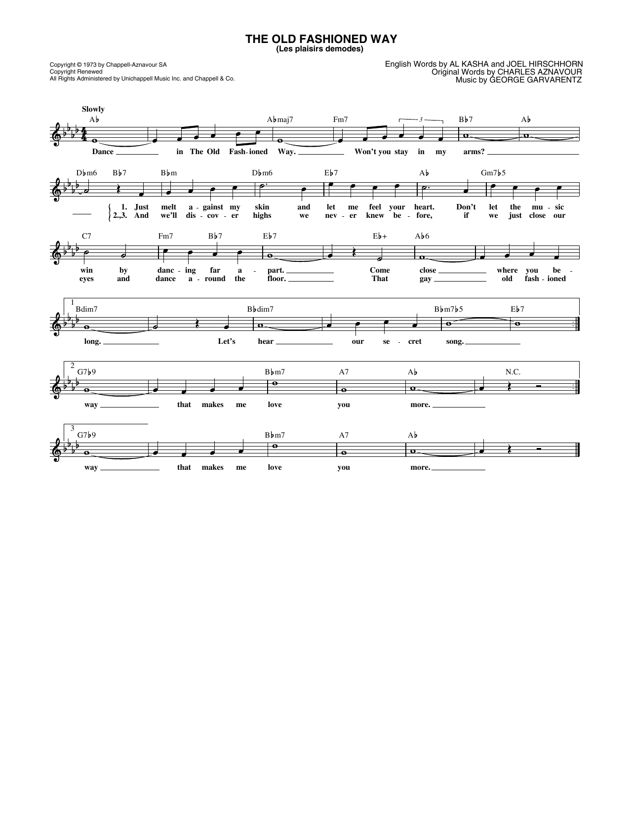 Charles Aznavour The Old Fashioned Way (Les Plaisirs Demodes) sheet music notes and chords arranged for Lead Sheet / Fake Book