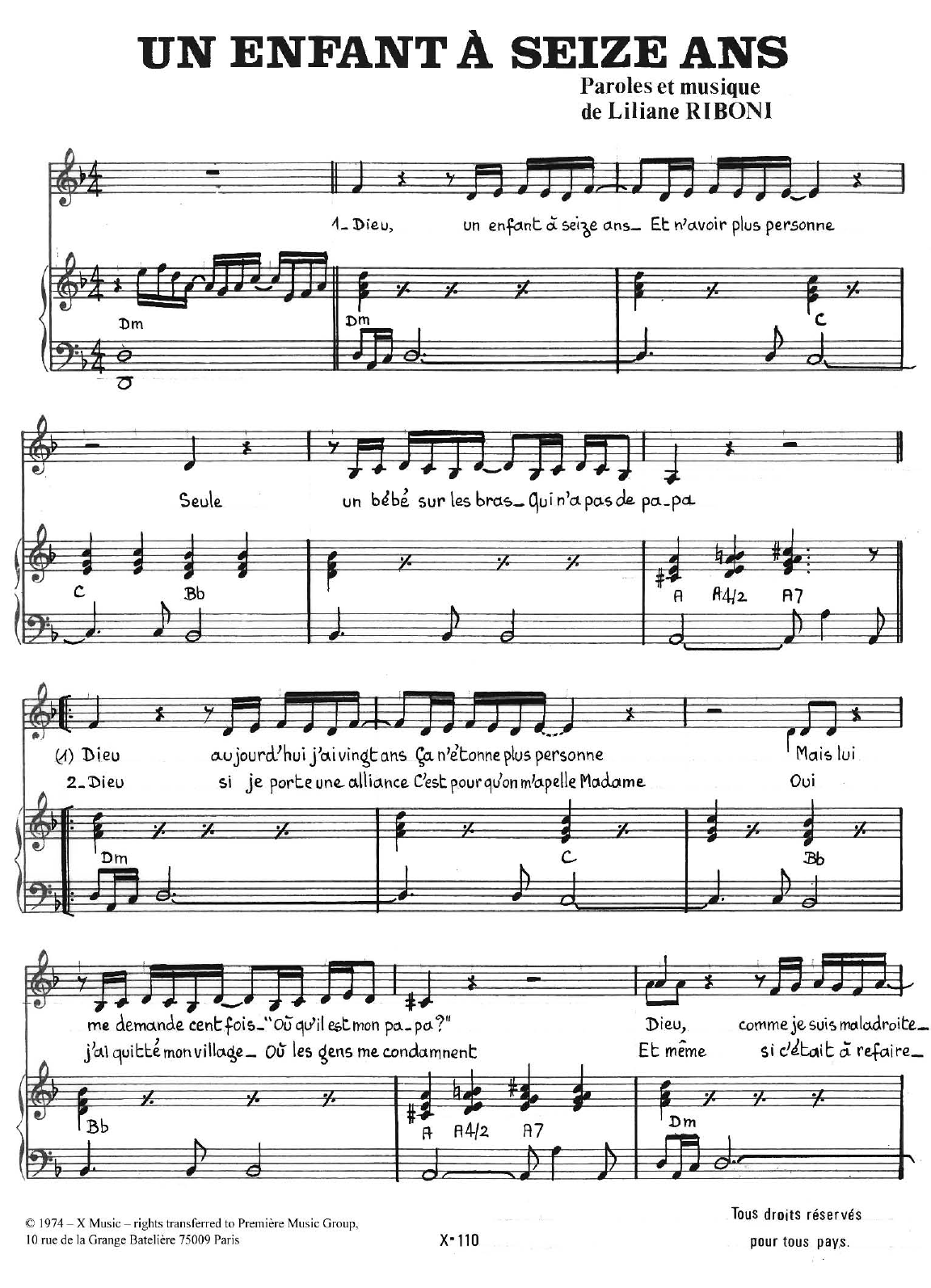 Charles Aznavour Un Enfant A Seize Ans sheet music notes and chords arranged for Piano & Vocal