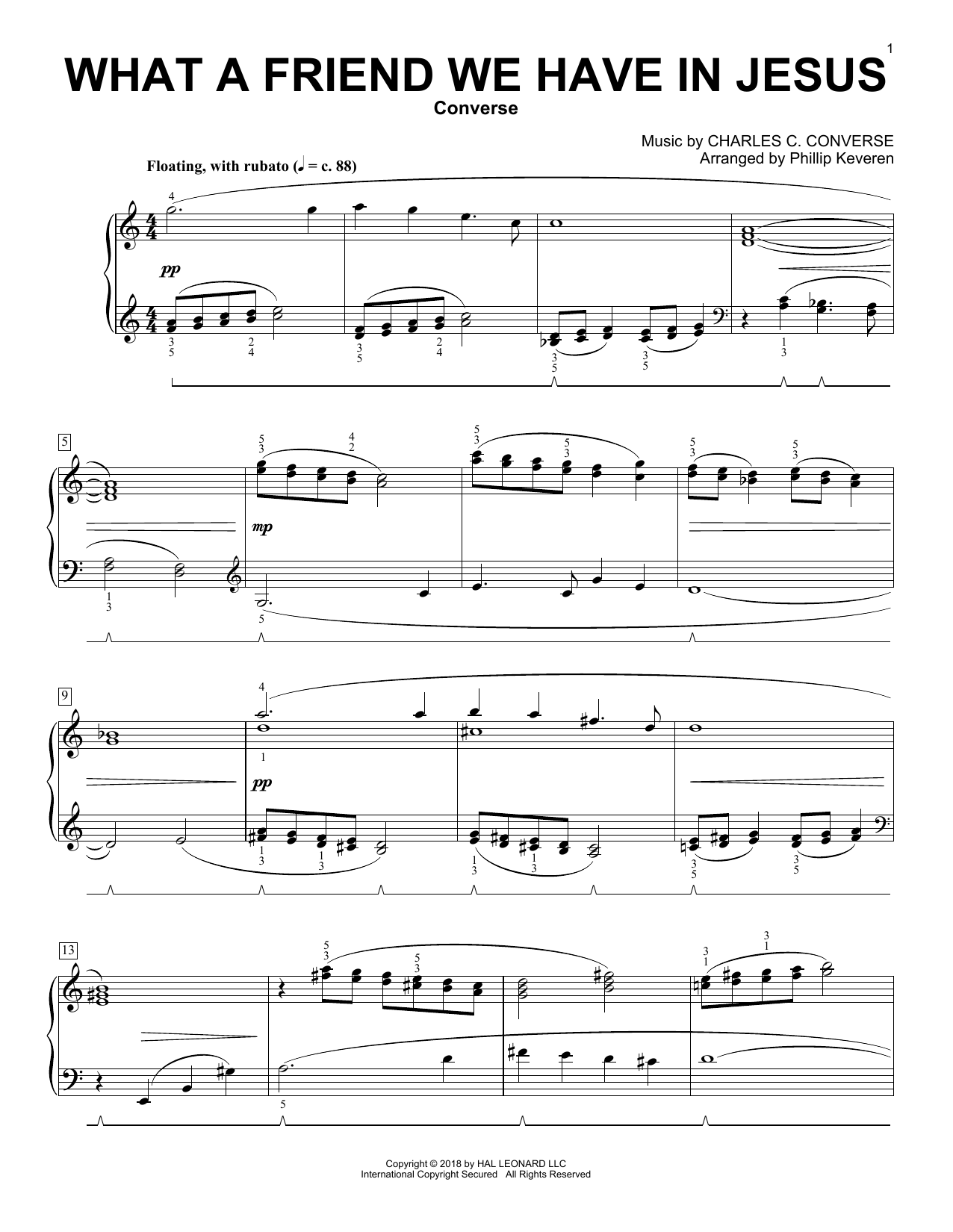 Charles C. Converse What A Friend We Have In Jesus [Classical version] (arr. Phillip Keveren) sheet music notes and chords arranged for Piano Solo