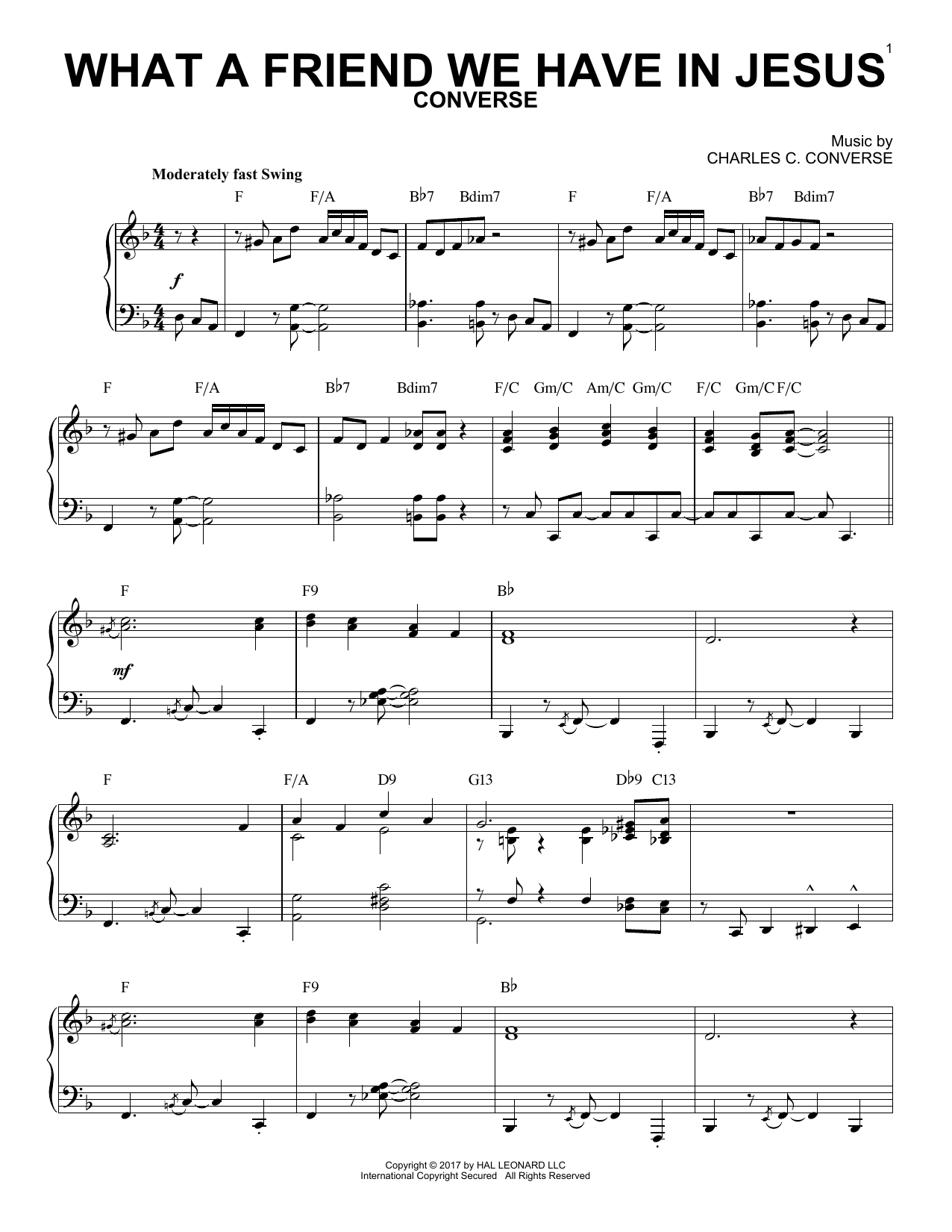 Charles C. Converse What A Friend We Have In Jesus [Jazz version] (arr. Brent Edstrom) sheet music notes and chords arranged for Piano Solo