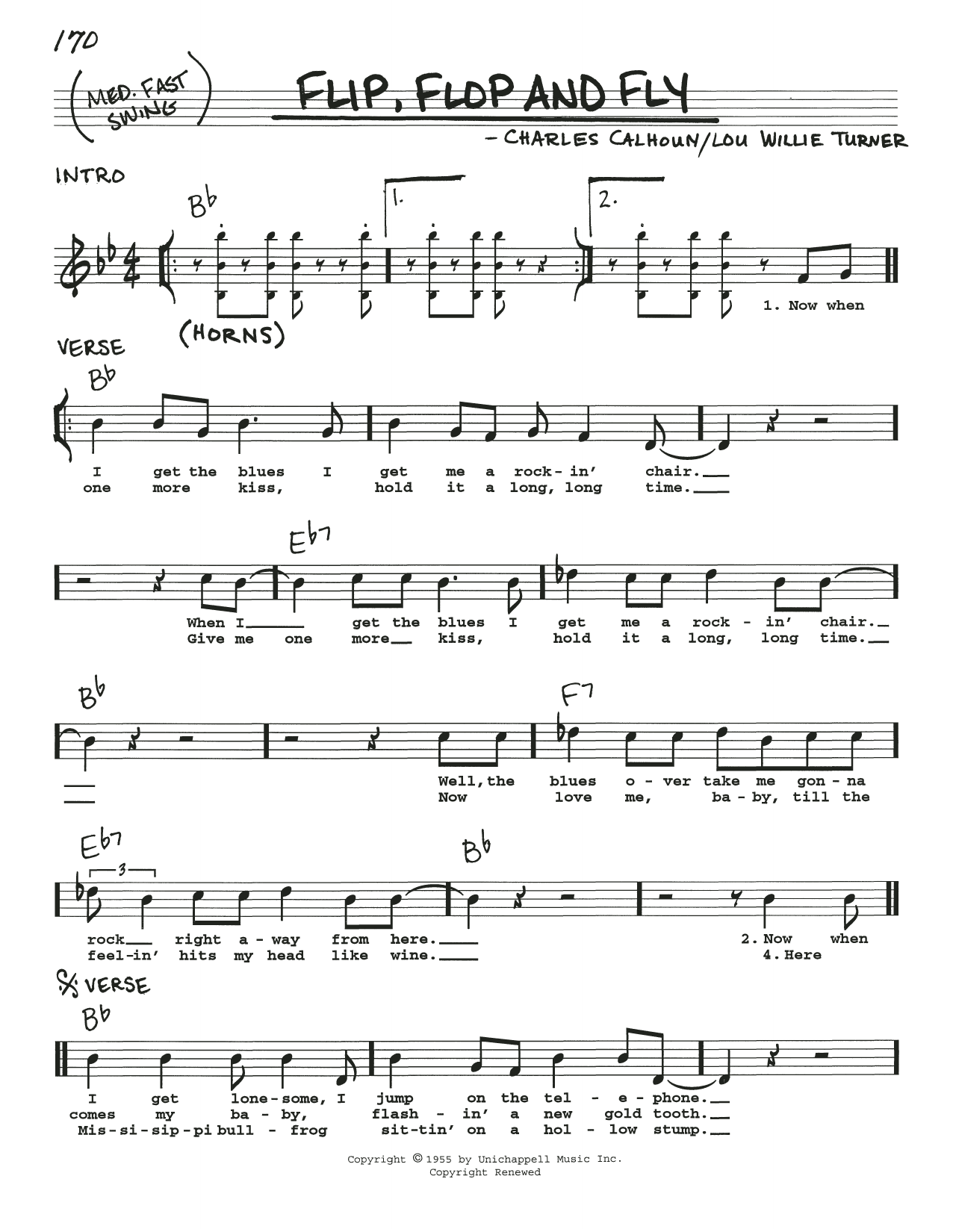 Charles Calhoun Flip, Flop And Fly sheet music notes and chords arranged for Real Book – Melody, Lyrics & Chords