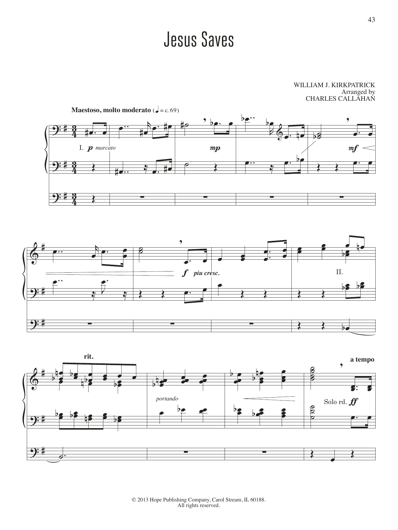 Charles Callahan Jesus Saves sheet music notes and chords arranged for Organ