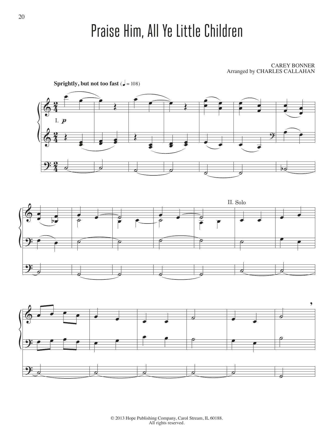 Charles Callahan Praise Him, All Ye Little Children sheet music notes and chords arranged for Organ