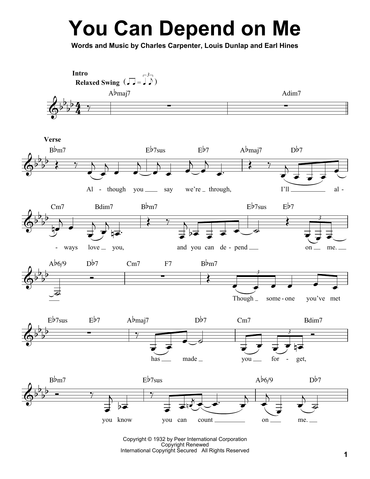 Charles Carpenter You Can Depend On Me sheet music notes and chords arranged for Pro Vocal