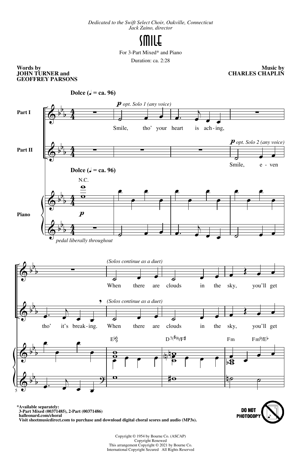 Charles Chaplin Smile (arr. Roger Emerson) sheet music notes and chords arranged for 2-Part Choir