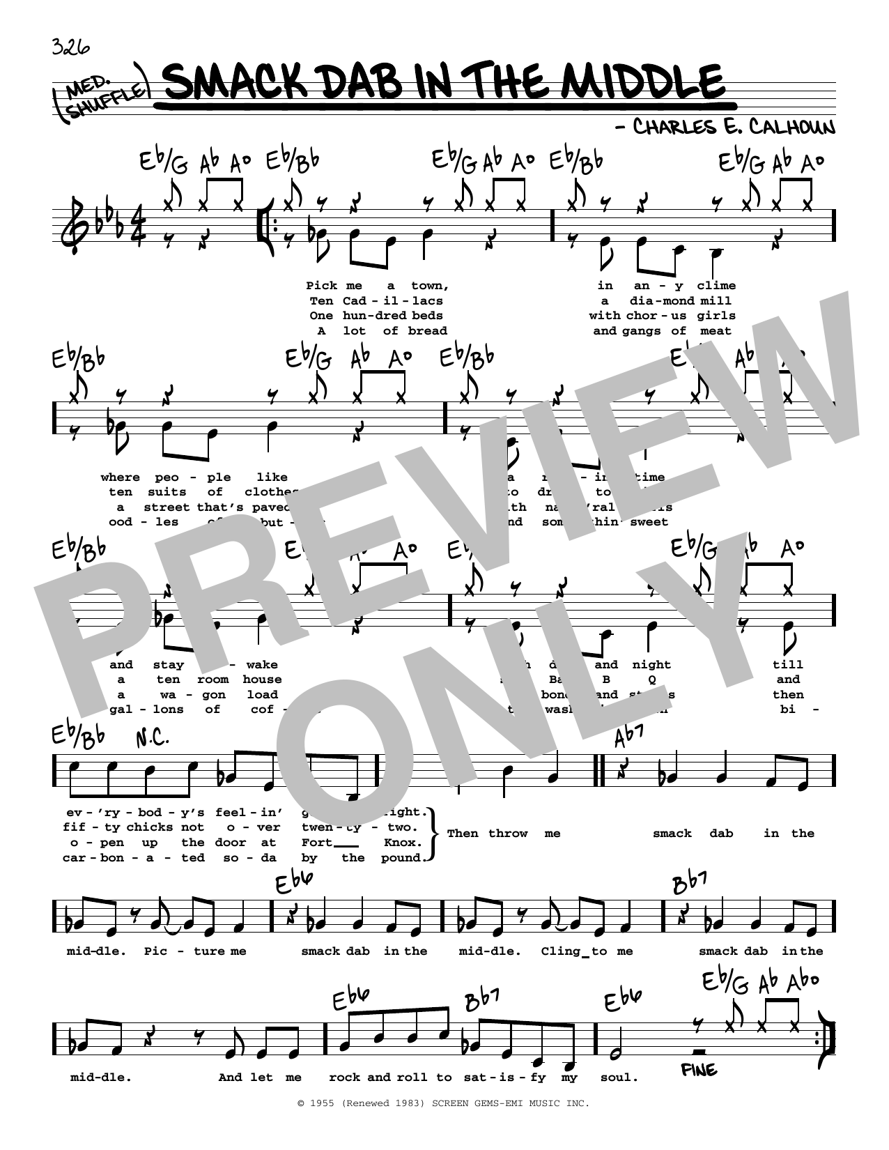 Charles E. Calhoun Smack Dab In The Middle (Low Voice) sheet music notes and chords arranged for Real Book – Melody, Lyrics & Chords